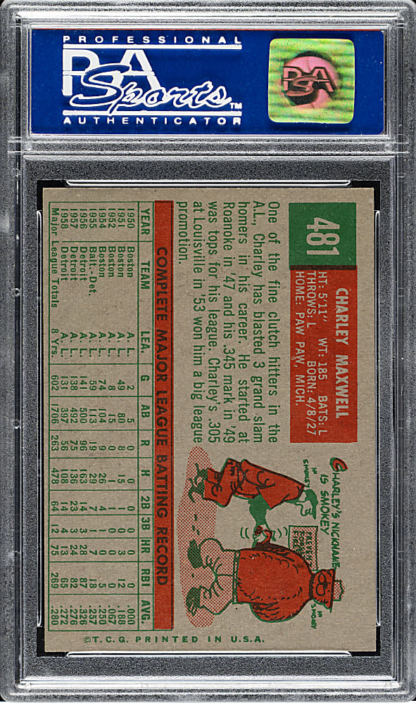 1959 Topps #481 Charley Maxwell PSA NM-MT 8