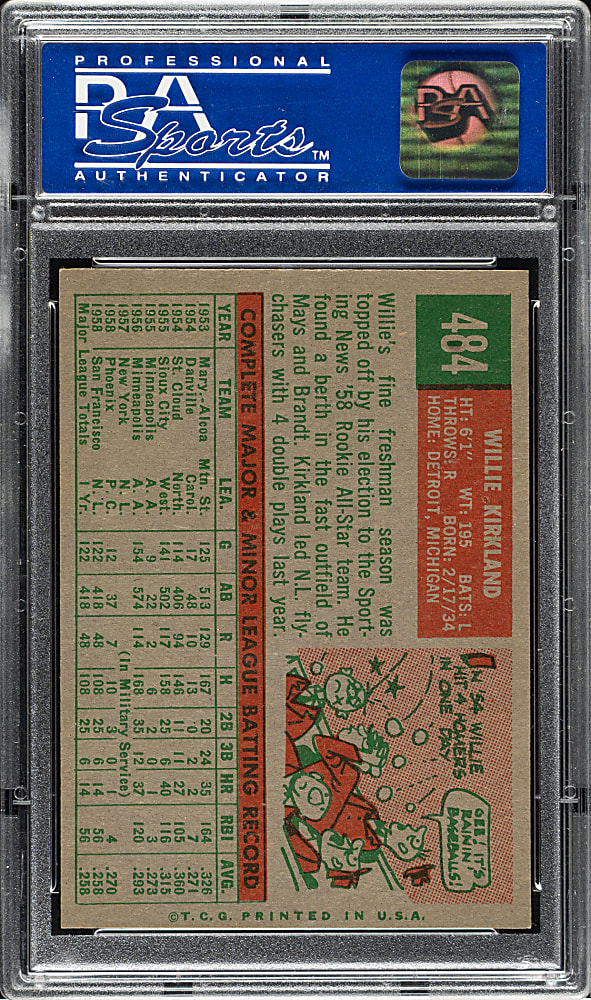 1959 Topps #484 Willie Kirkland PSA NM-MT 8