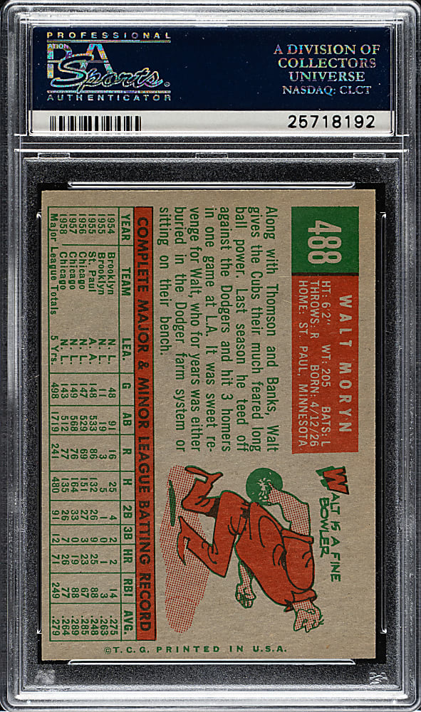1959 Topps #488 Walt Moryn PSA NM-MT 8