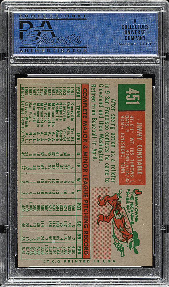1959 Topps #451 Jimmy Constable PSA NM-MT 8
