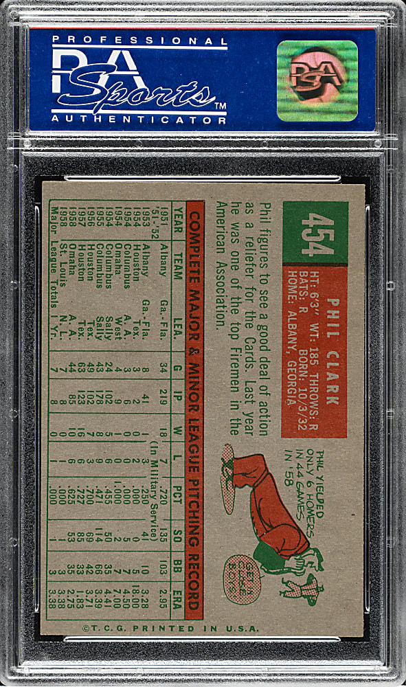 1959 Topps #454 Phil Clark PSA NM-MT 8