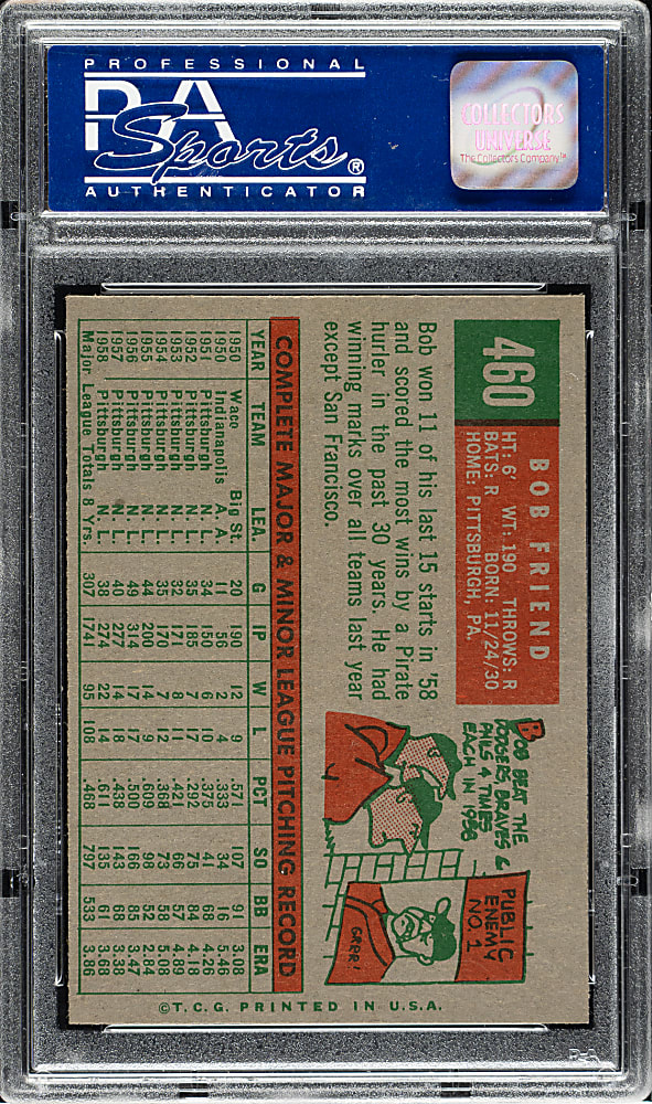 1959 Topps #460 Bob Friend PSA NM-MT 8