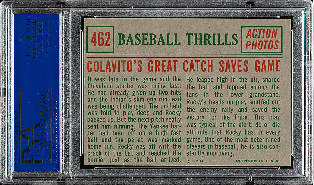 1959 Topps #462 Colavito's Great Catch PSA NM-MT 8