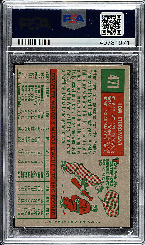 1959 Topps #471 Tom Sturdivant PSA NM-MT 8