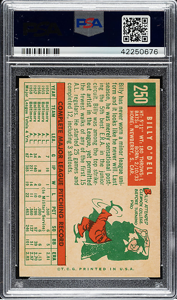 1959 Topps #250 Billy O'Dell PSA NM-MT 8