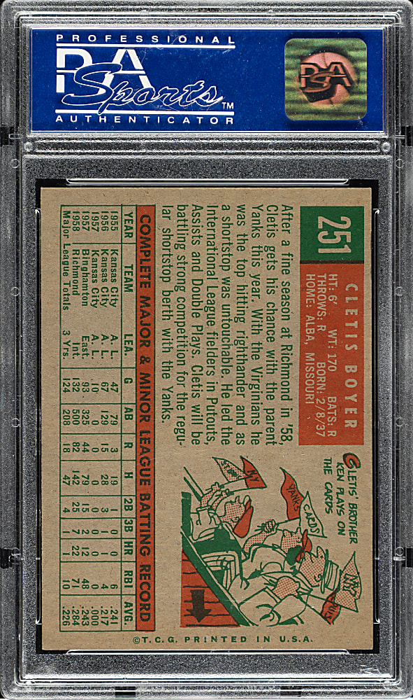 1959 Topps #251 Cletis Boyer PSA NM-MT 8