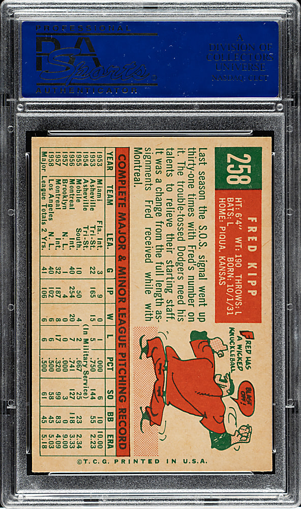 1959 Topps #258 Fred Kipp PSA NM-MT 8
