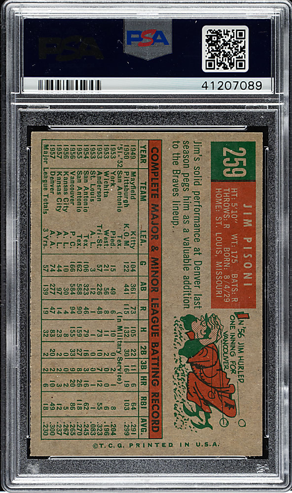1959 Topps #259 Jim Pisoni PSA NM-MT 8