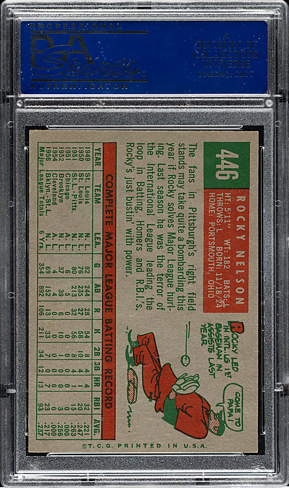 1959 Topps #446 Rocky Nelson PSA NM-MT 8