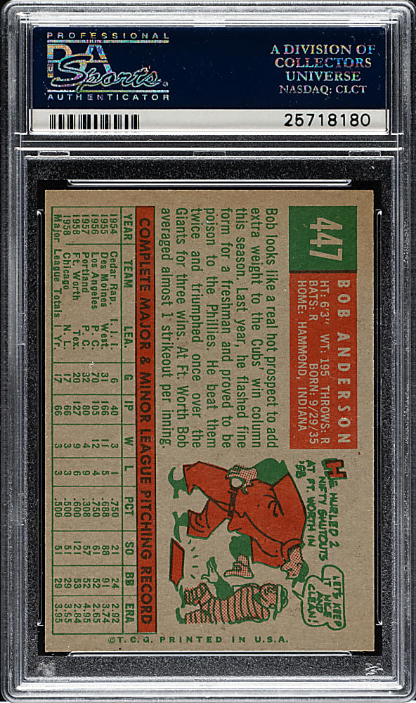 1959 Topps #447 Bob Anderson PSA NM-MT 8