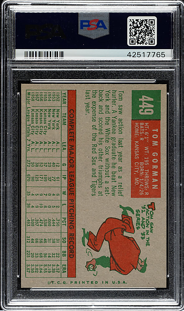 1959 Topps #449 Tom Gorman PSA NM-MT 8