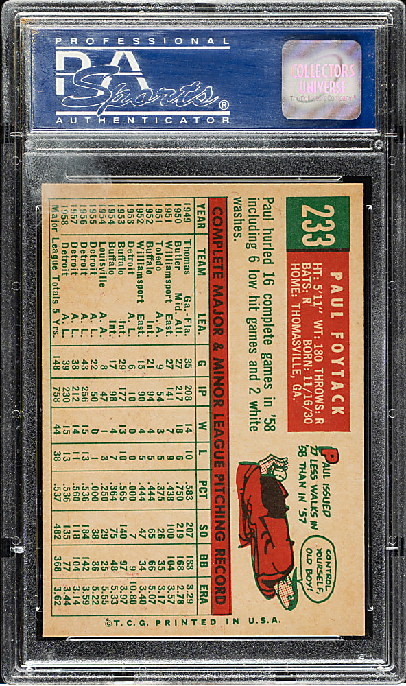 1959 Topps #233 Paul Foytack PSA NM-MT 8