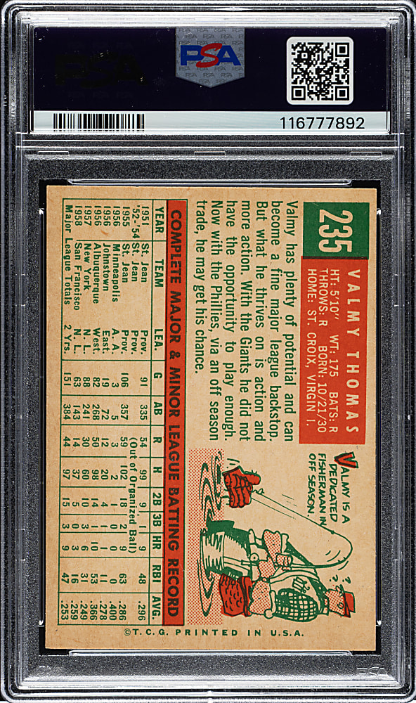 1959 Topps #235 Valmy Thomas PSA NM-MT 8