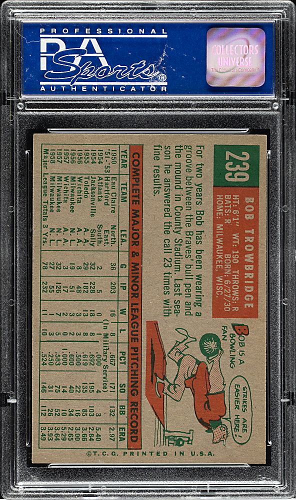 1959 Topps #239 Bob Trowbridge PSA NM-MT 8