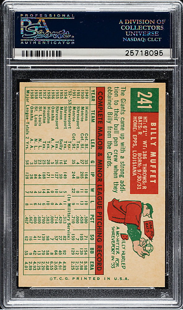 1959 Topps #241 Billy Muffett PSA NM-MT 8