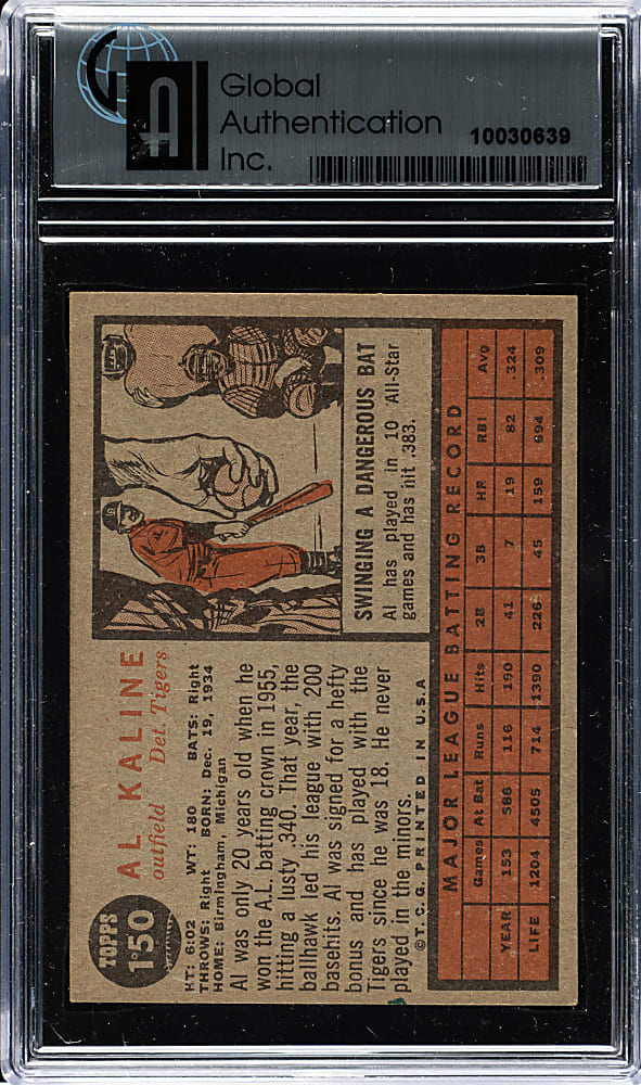 1962 Topps #150 Al Kaline GAI EX 5