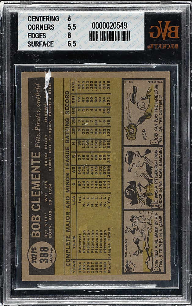 1961 Topps #388 Roberto Clemente BVG EX-MT 6