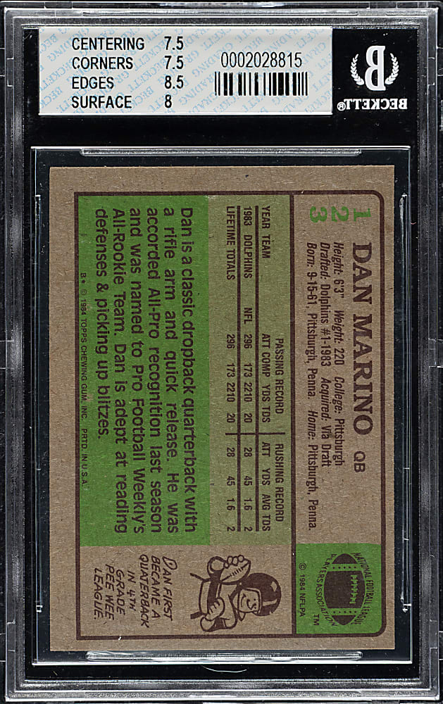1984 Topps Football #123 Dan Marino Rookie BGS NM+ 7.5