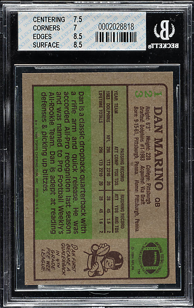 1984 Topps Football #123 Dan Marino Rookie BGS NM+ 7.5