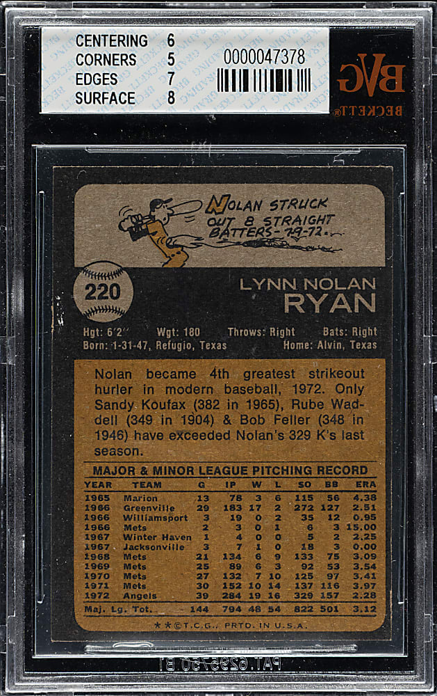 1973 Topps #220 Nolan Ryan BVG EX+ 5.5