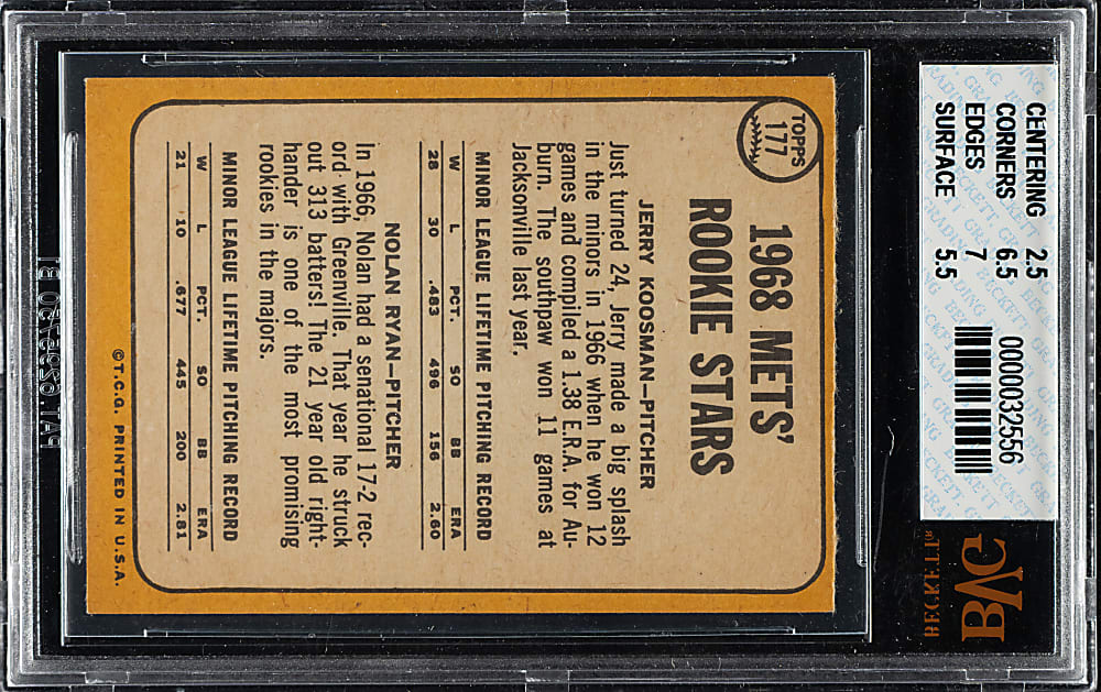 1968 Topps #177 Nolan Ryan Rookie BVG VG+ 3.5