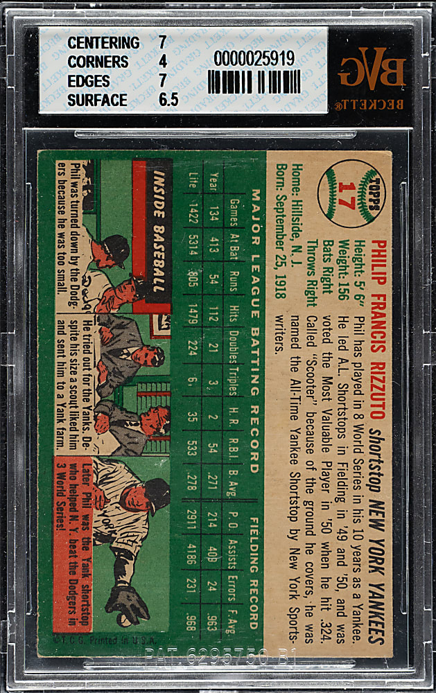 1954 Topps #17 Phil Rizzuto BVG VG-EX+ 4.5