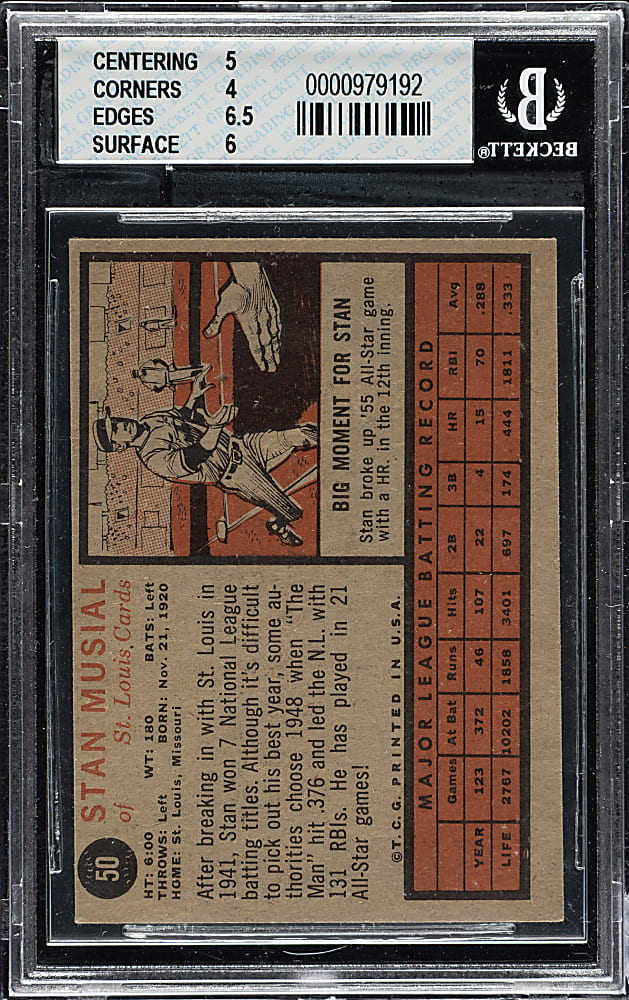 1962 Topps #50 Stan Musial BGS VG-EX+ 4.5