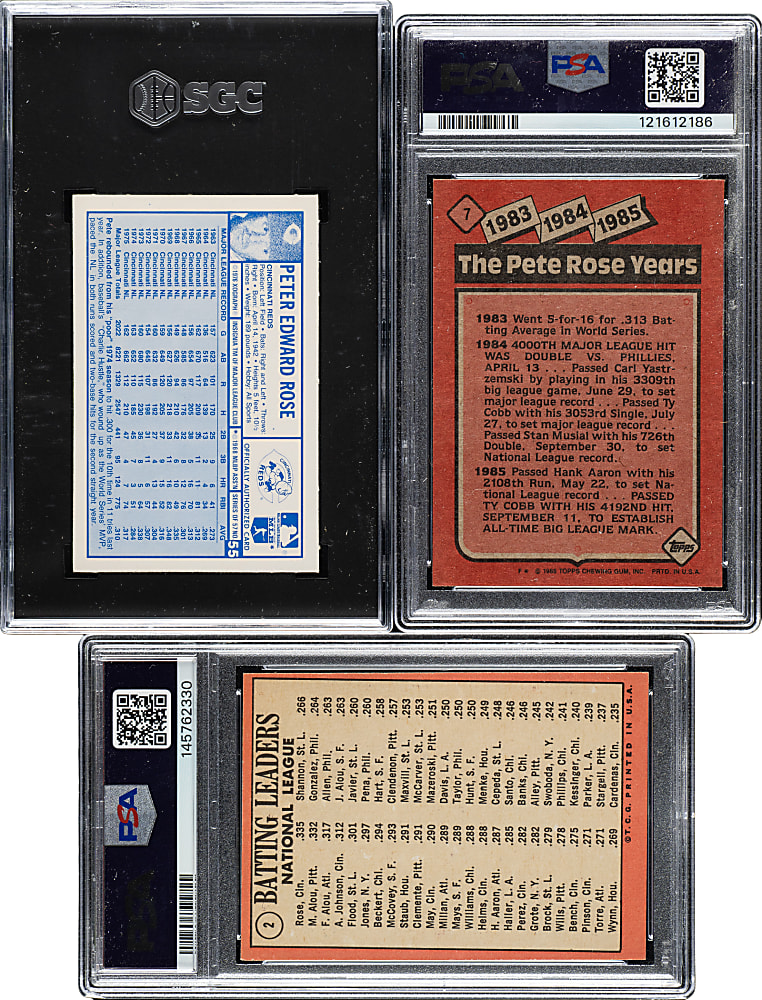 1969 to 1986 Topps and Kellogg's Pete Rose PSA- and SGC-Graded Trio