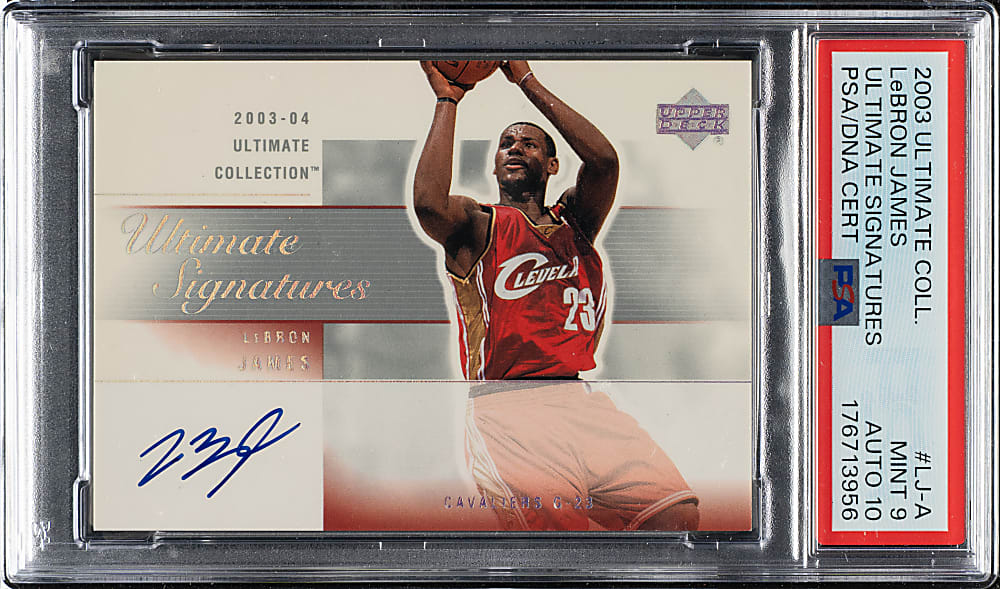 2003-2004 Ultimate Collection Ultimate Signatures #LJ-A LeBron James Rookie PSA MINT 9 with GEM MINT 10 Signature