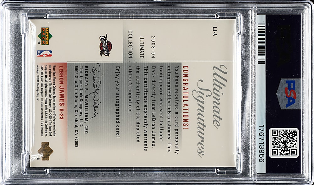 2003-2004 Ultimate Collection Ultimate Signatures #LJ-A LeBron James Rookie PSA MINT 9 with GEM MINT 10 Signature