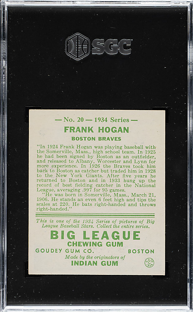 1934 R320 Goudey #20 Frank Hogan SGC NM 7