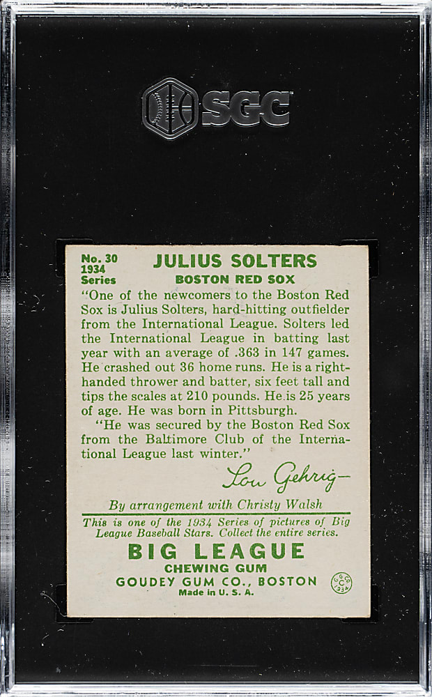 1934 R320 Goudey #30 Julius Solters SGC NM 7