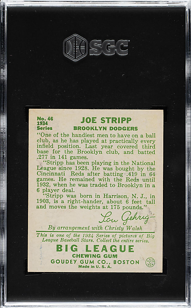 1934 R320 Goudey #46 Joe Stripp SGC NM 7