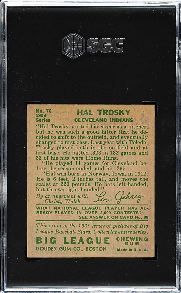 1934 R320 Goudey #76 Hal Trosky SGC NM 7