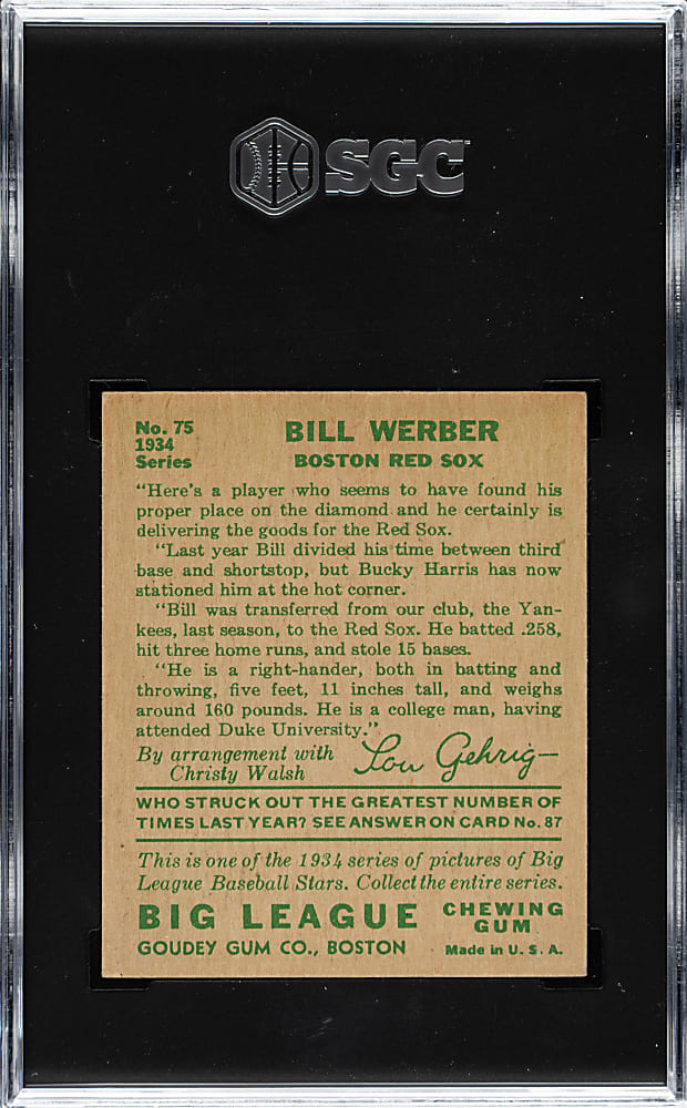 1934 R320 Goudey #75 Bill Werber SGC NM 7