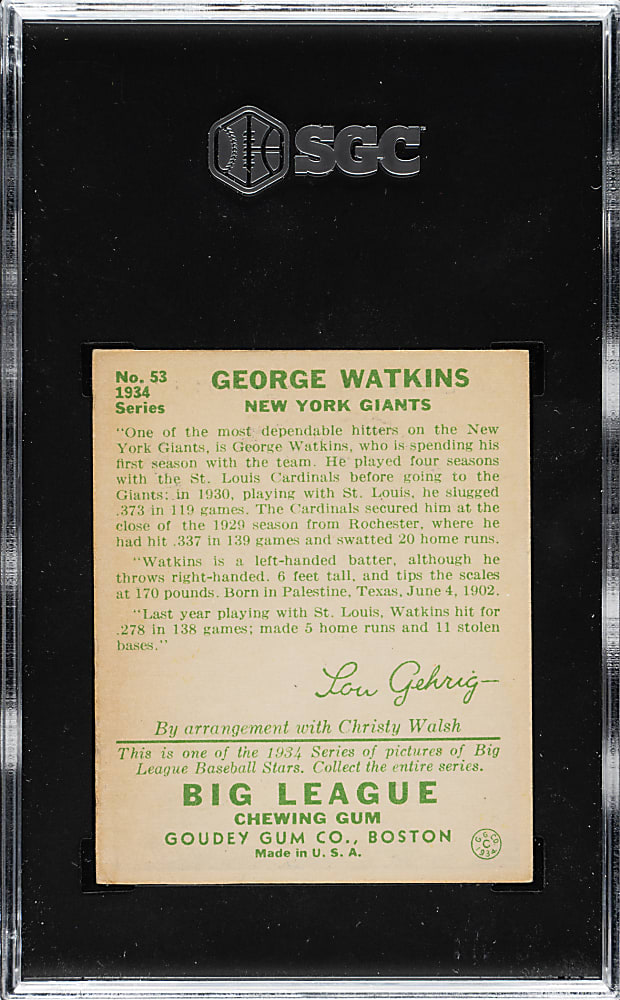 1934 R320 Goudey #53 George Watkins SGC EX/NM+ 6.5
