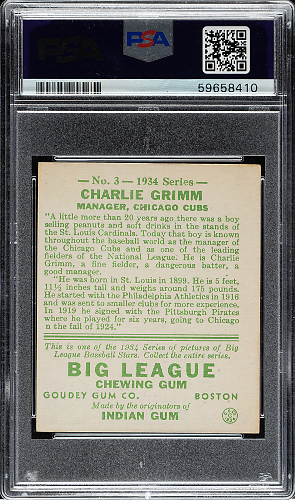 1934 R320 Goudey #3 Charlie Grimm PSA NM 7