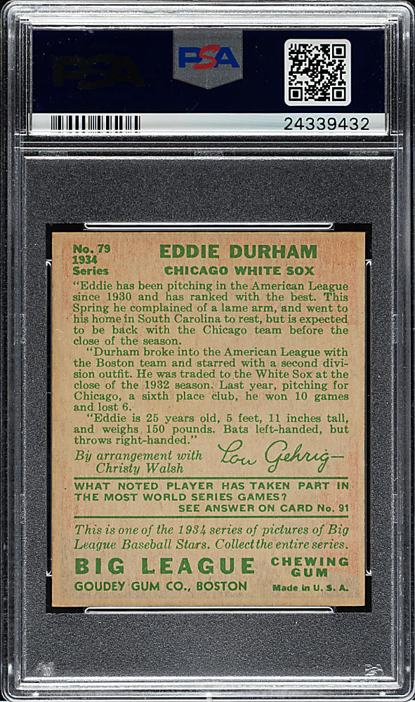 1934 R320 Goudey #79 Eddie Durham PSA NM 7