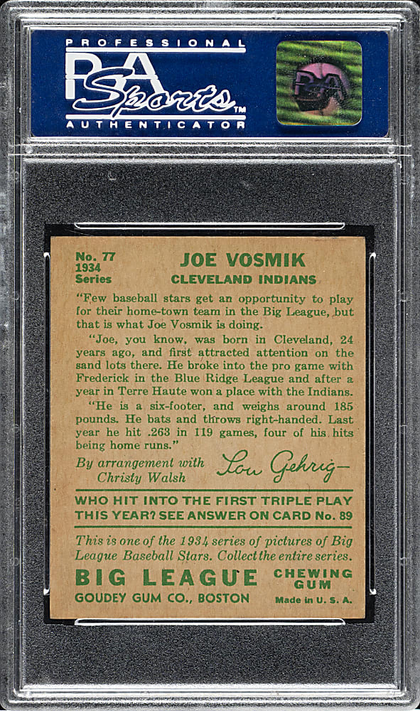 1934 R320 Goudey #77 Joe Vosmik PSA NM 7
