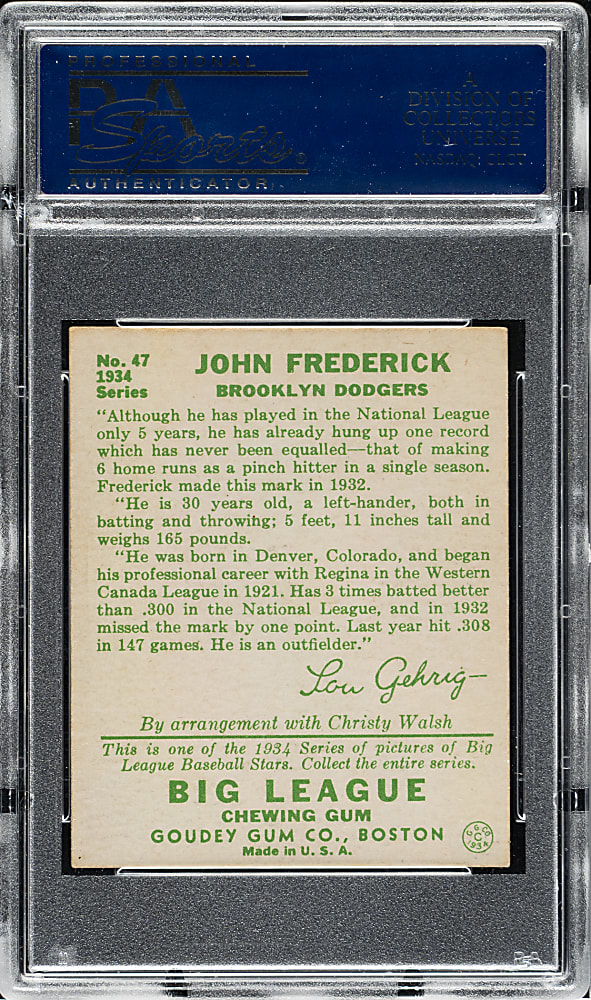 1934 R320 Goudey #47 John Frederick PSA NM 7