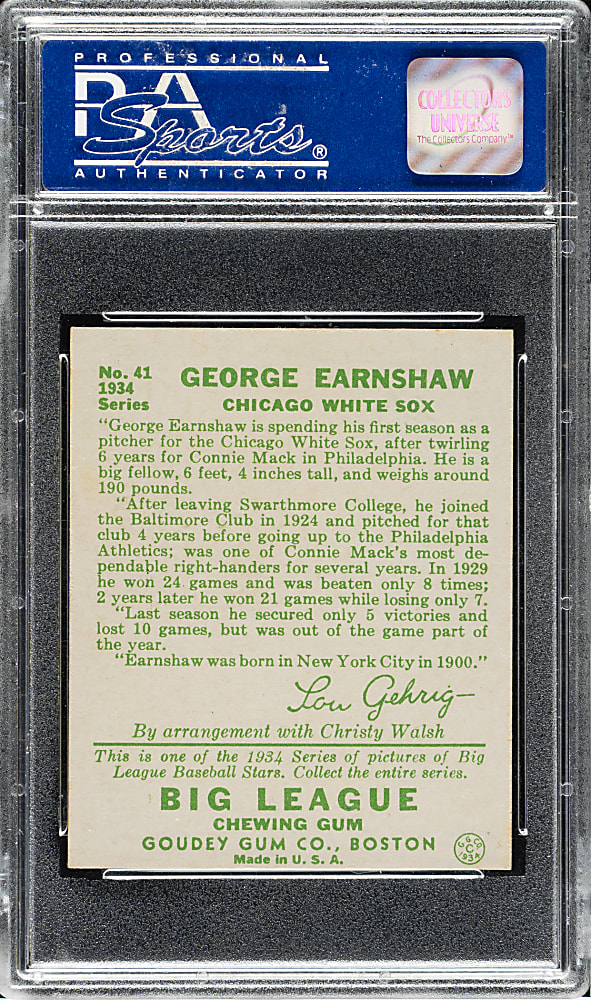 1934 R320 Goudey #41 George Earnshaw PSA NM 7