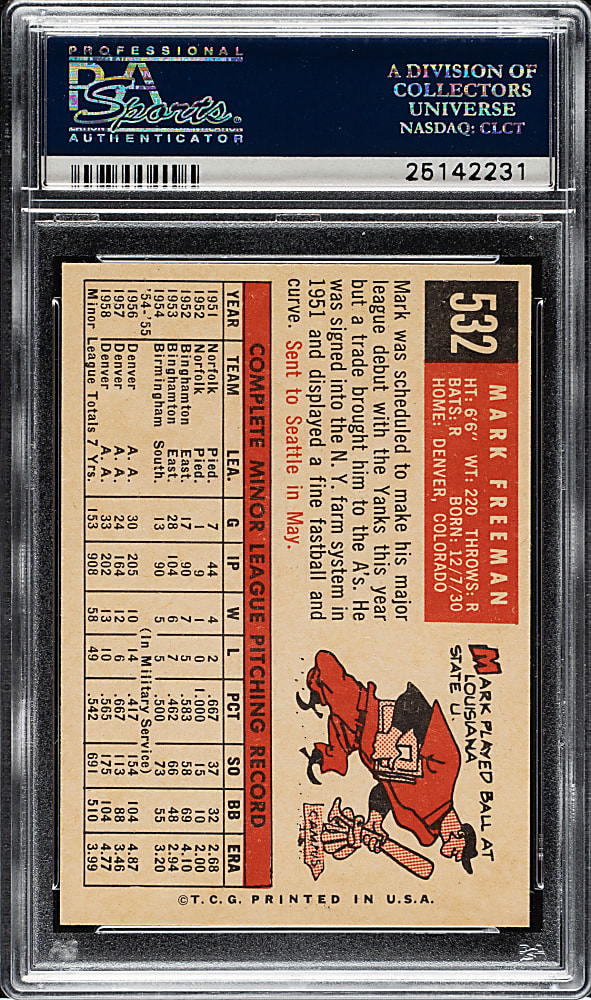 1959 Topps #532 Mark Freeman PSA NM-MT+ 8.5