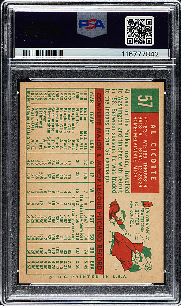 1959 Topps #57 Al Cicotte PSA NM-MT+ 8.5