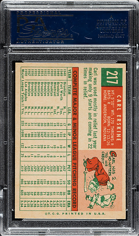 1959 Topps #217 Carl Erskine PSA NM-MT+ 8.5