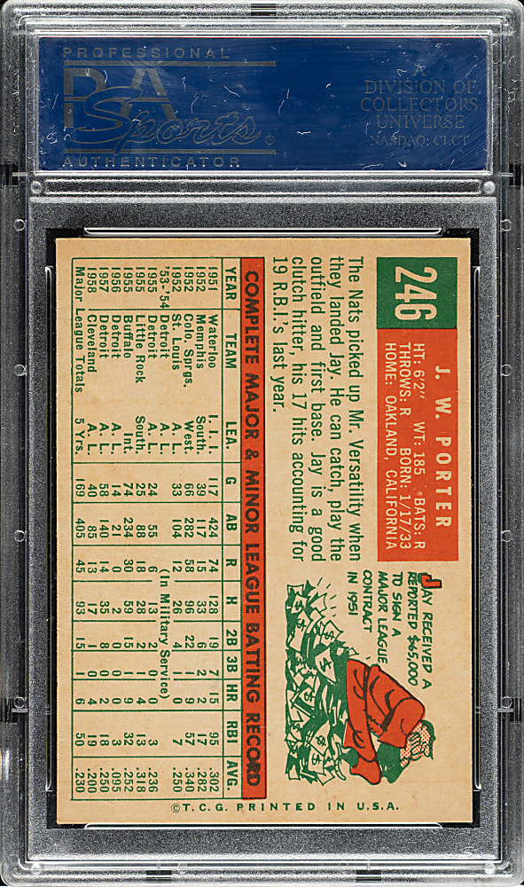 1959 Topps #246 J.W. Porter PSA NM-MT+ 8.5