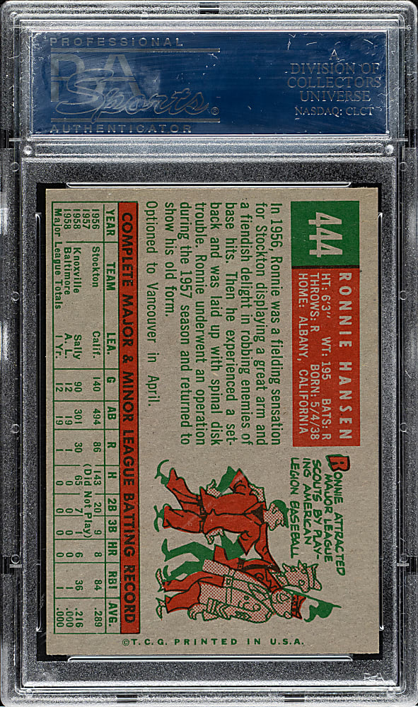 1959 Topps #444 Ronnie Hansen PSA NM-MT+ 8.5