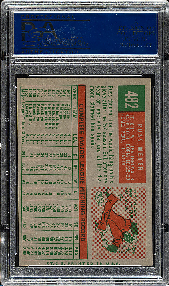1959 Topps #482 Russ Meyer PSA NM-MT+ 8.5