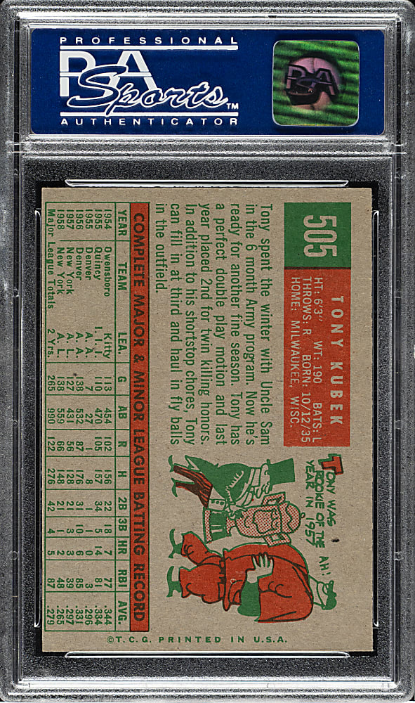 1959 Topps #505 Tony Kubek PSA NM-MT 8