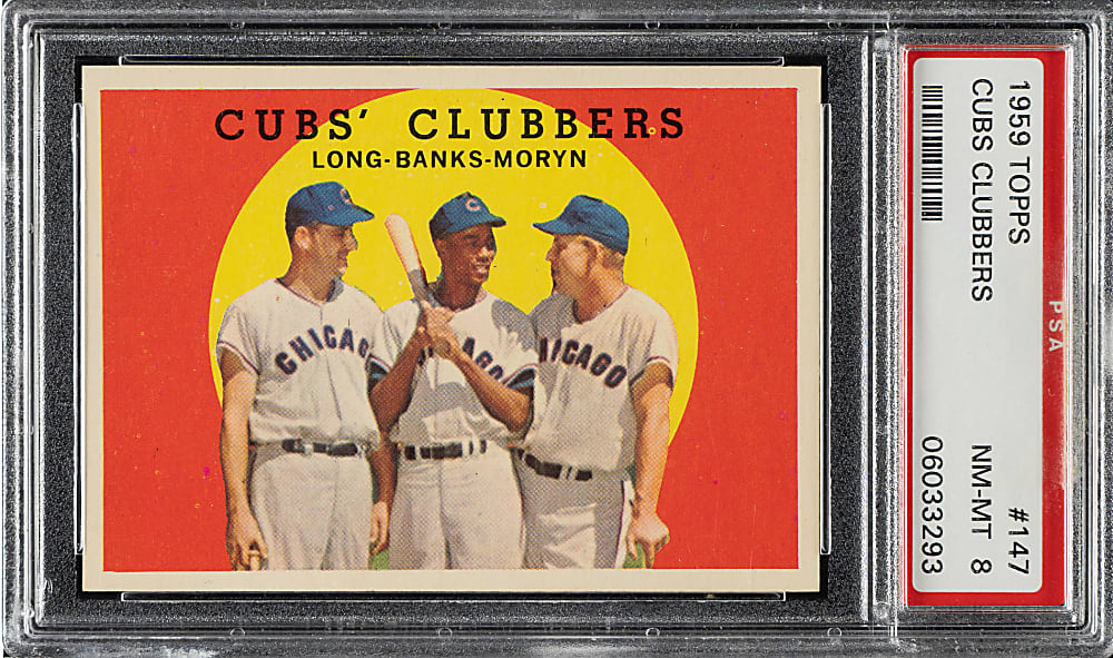 1959 Topps #147 Cubs Clubbers with Ernie Banks PSA NM-MT 8