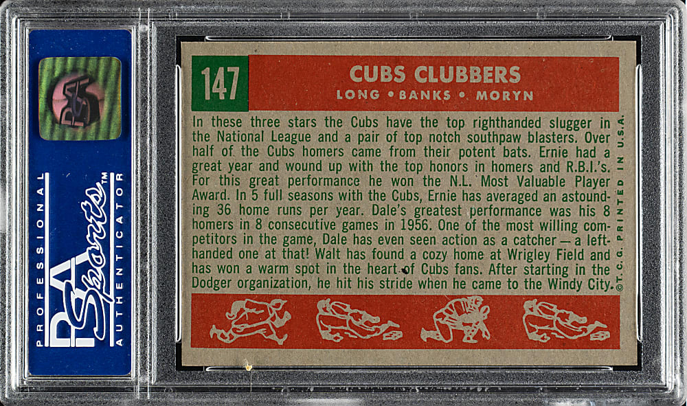 1959 Topps #147 Cubs Clubbers with Ernie Banks PSA NM-MT 8